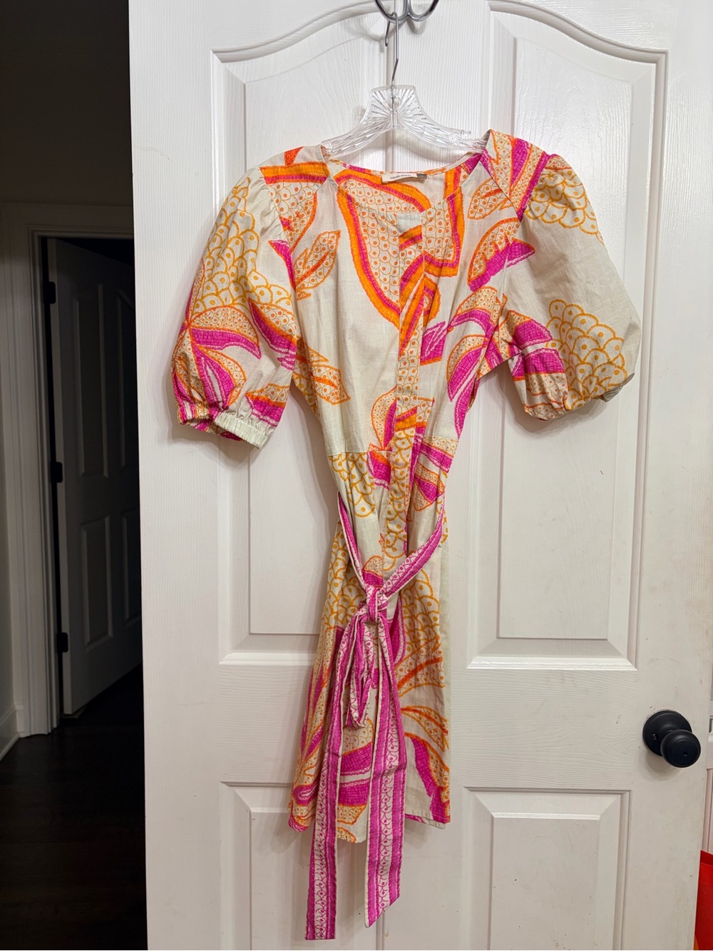 Cream Midi Dress with Pink & Orange Floral Accents